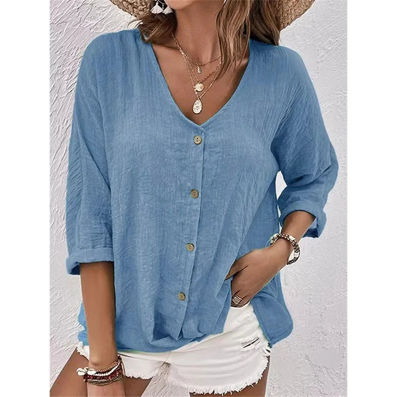 Camisa Feminina com Gola Estendida