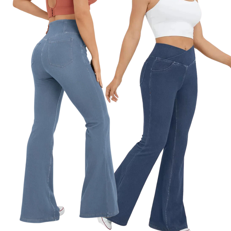 Calça Tipo Jeans Ajum de Cintura Alta Cruzada - Compre 1 LEVE 2 + Brinde Exclusivo