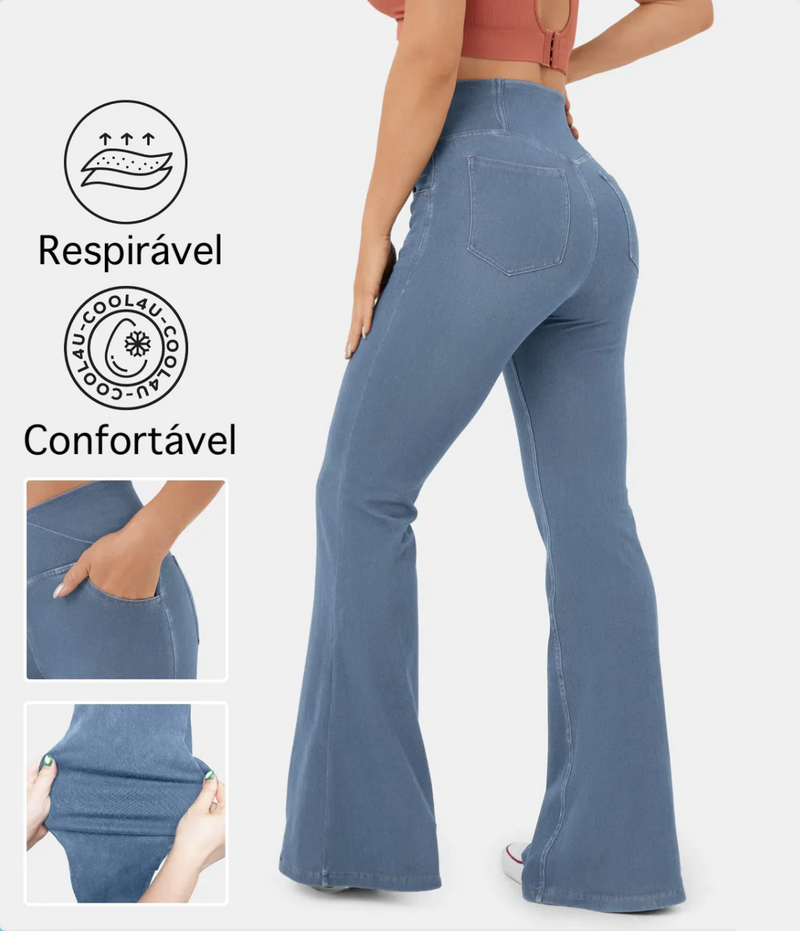 Calça Tipo Jeans Ajum de Cintura Alta Cruzada - Compre 1 LEVE 2 + Brinde Exclusivo